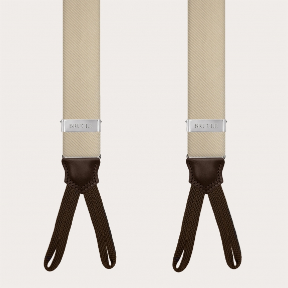 Men's silk braces with buttonholes in champagne color