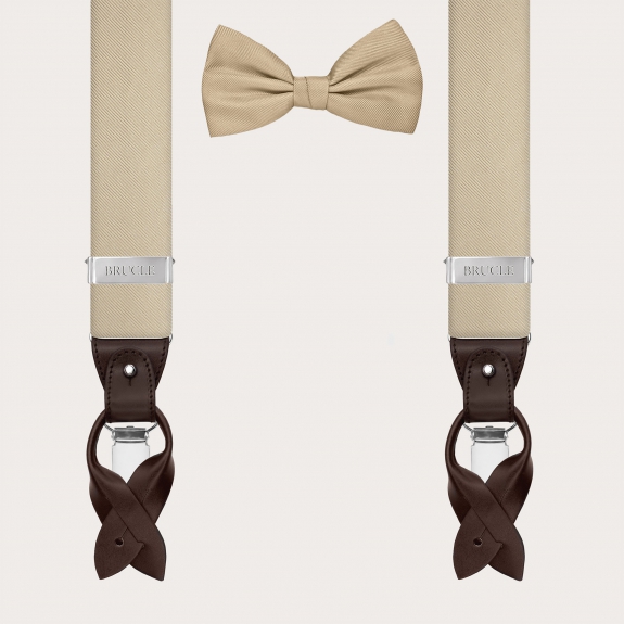 Champagne silk suspender and bow tie set