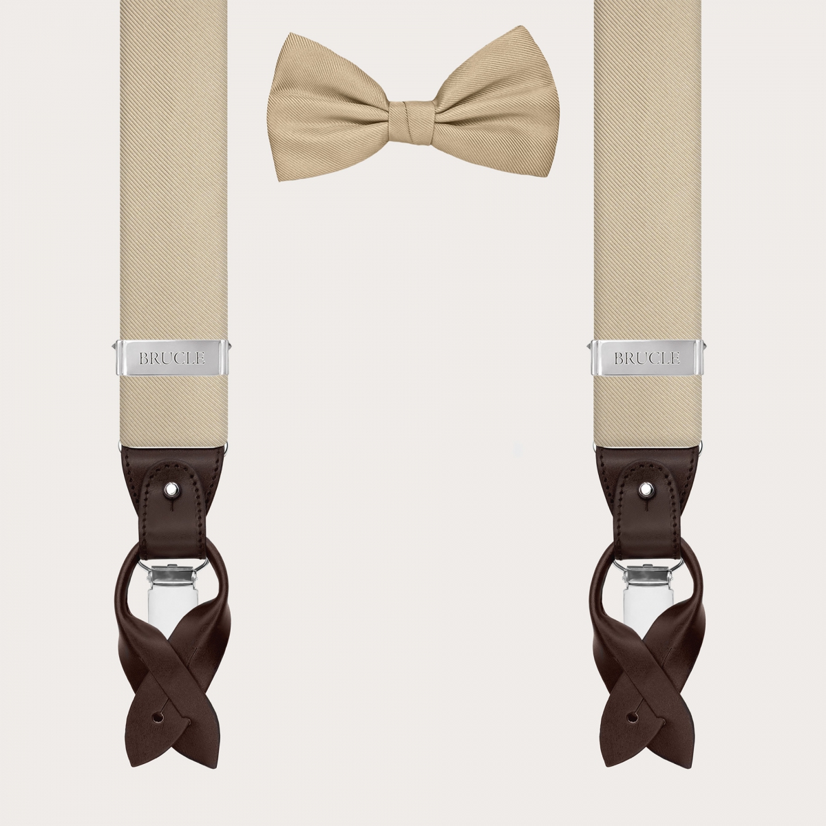 Champagne silk suspender and bow tie set