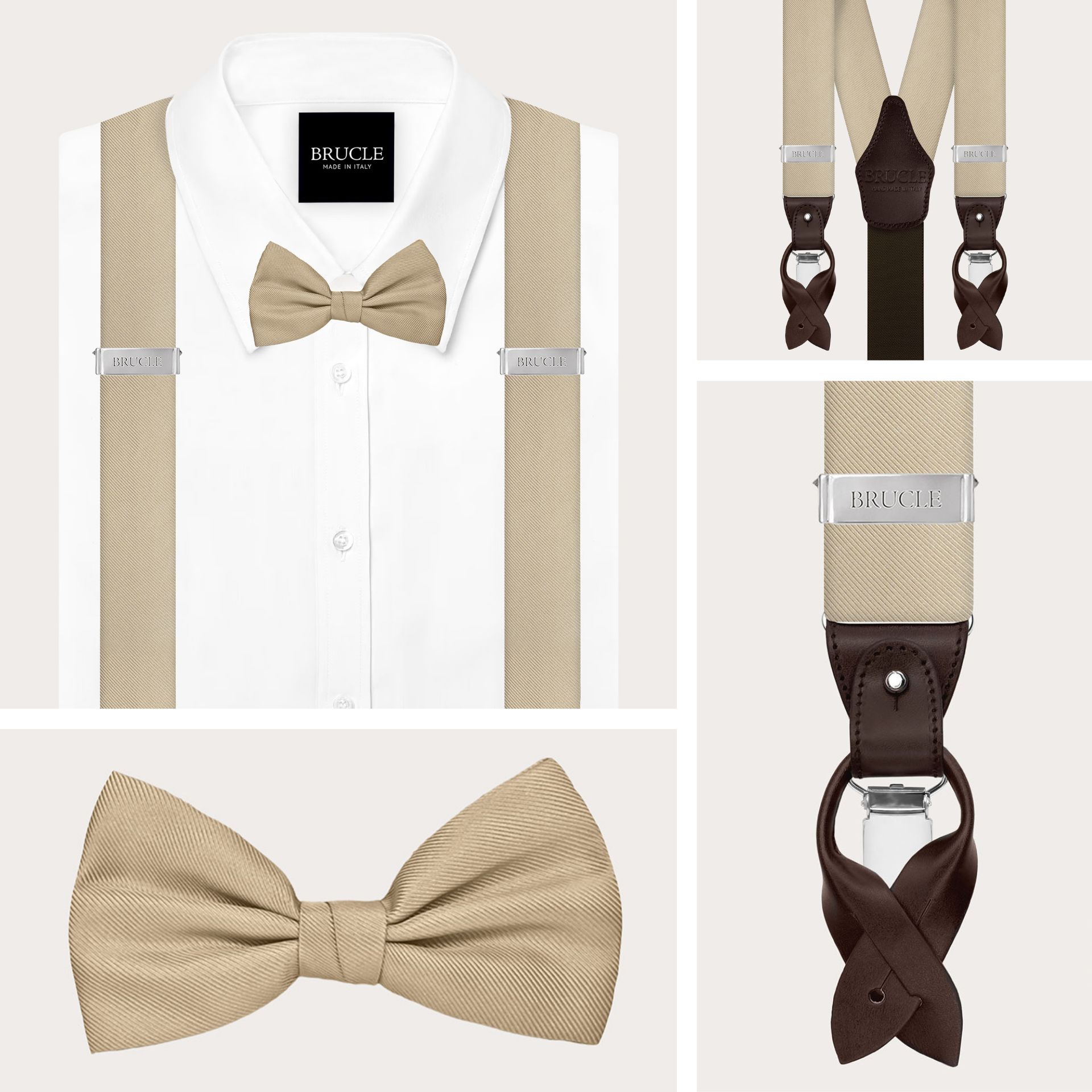 Champagne silk suspender and bow tie set