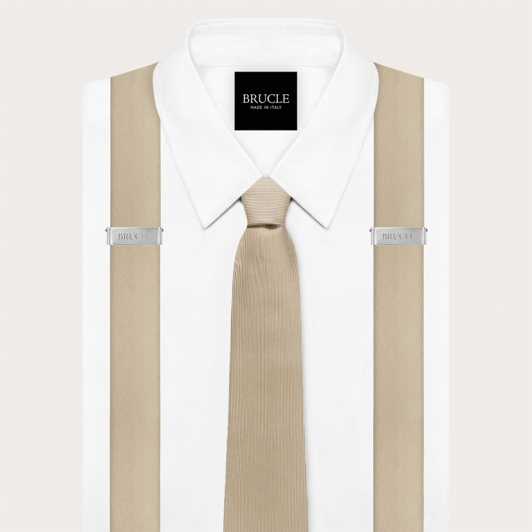 Champagne silk coordinated suspenders and tie