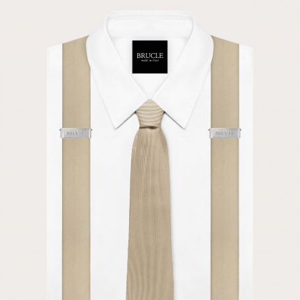 Champagne silk coordinated suspenders and tie