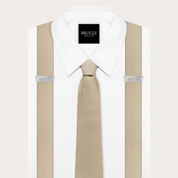 Tirantes y corbata coordinados en seda color champán