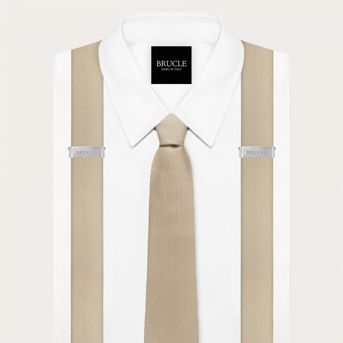 Champagne silk coordinated suspenders and tie