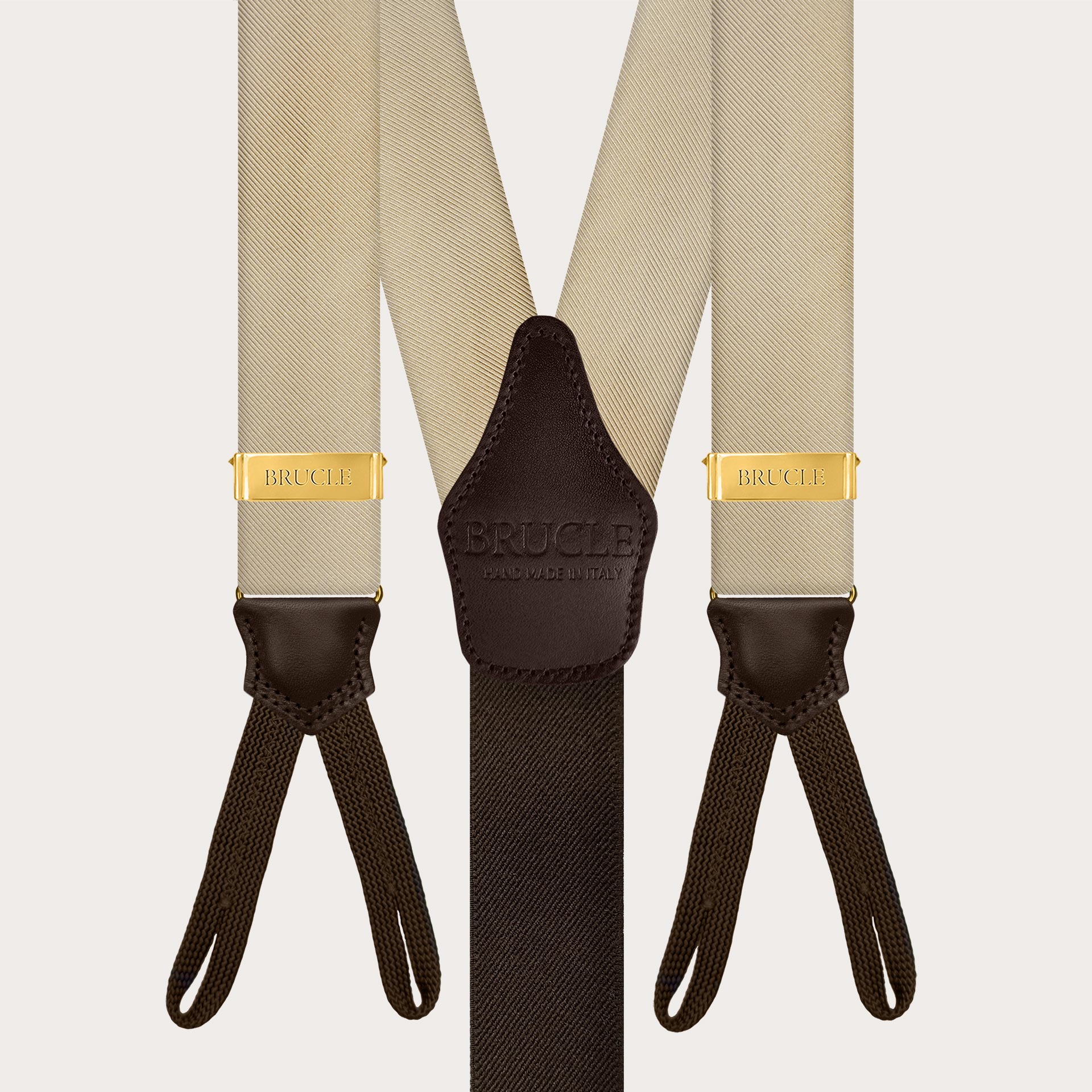 Gold silk suspenders with buttonholes