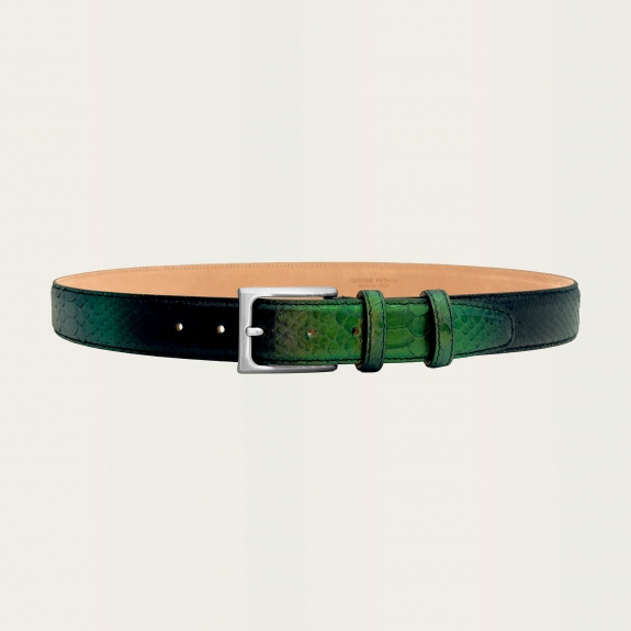 Refined belt in shiny green python leather