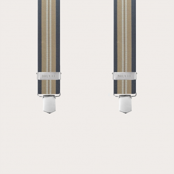 Tirantes unisex de rayas beige y azul con 4 clips