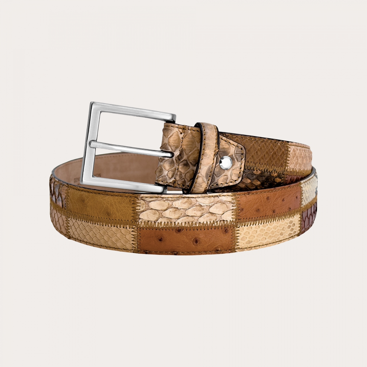 Cinturón de pitón patchwork color cuero