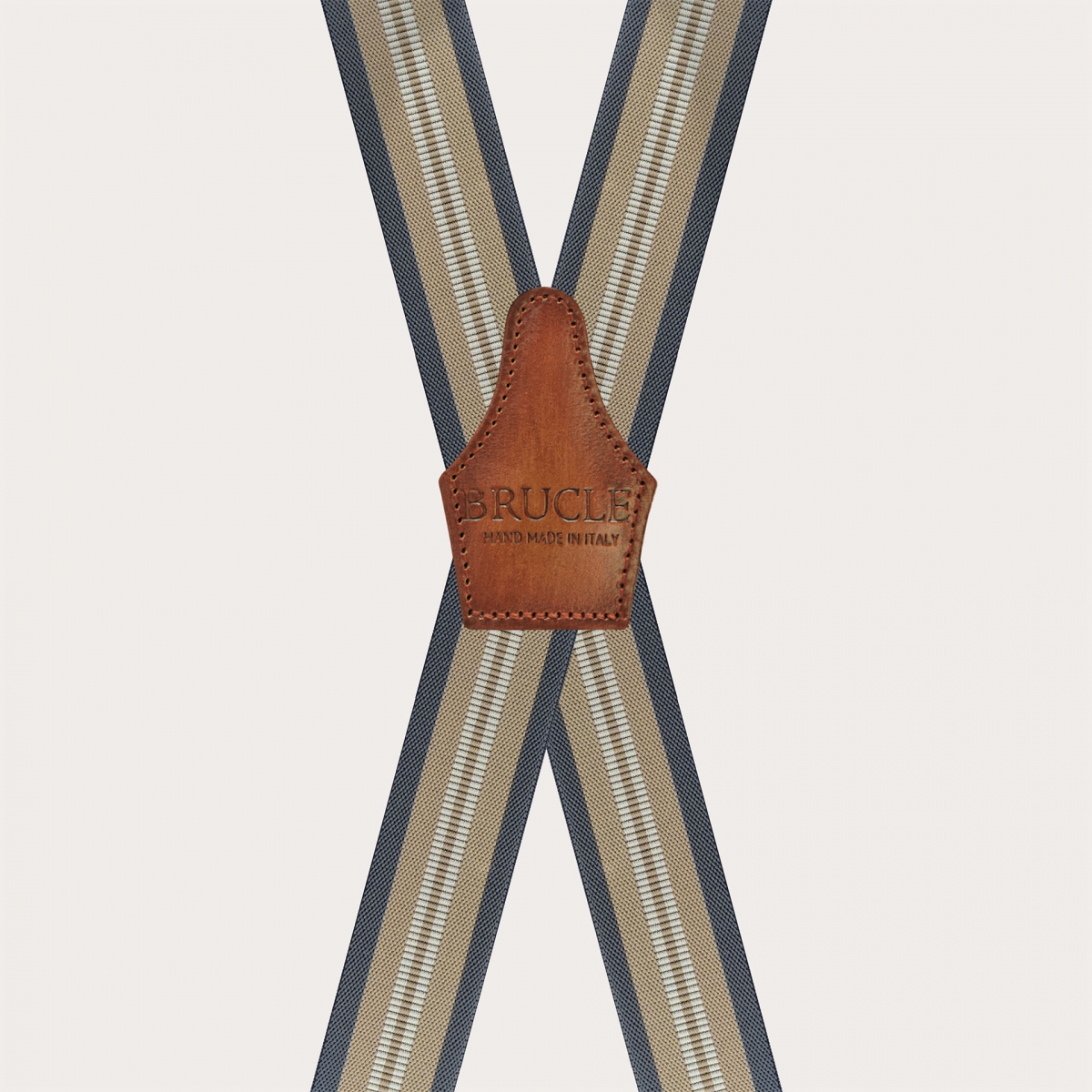 Unisex Hosenträger beige-blau gestreift mit 4 Clips