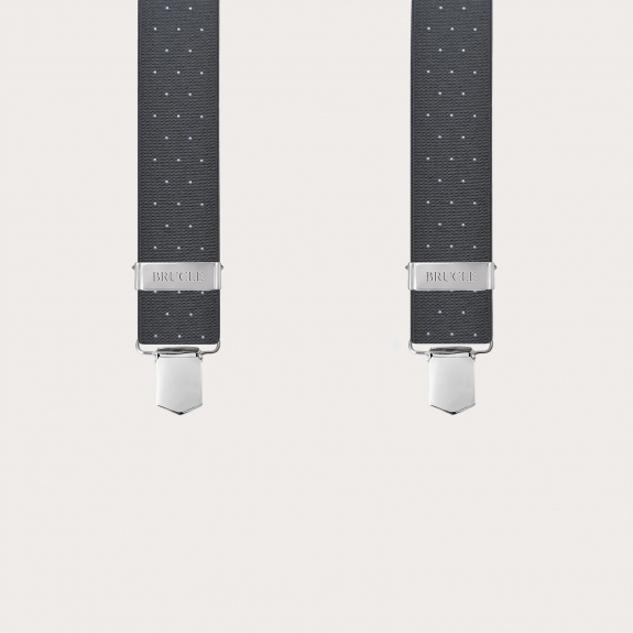 Graue elastische Hosenträger mit Punkten und 4 Clips