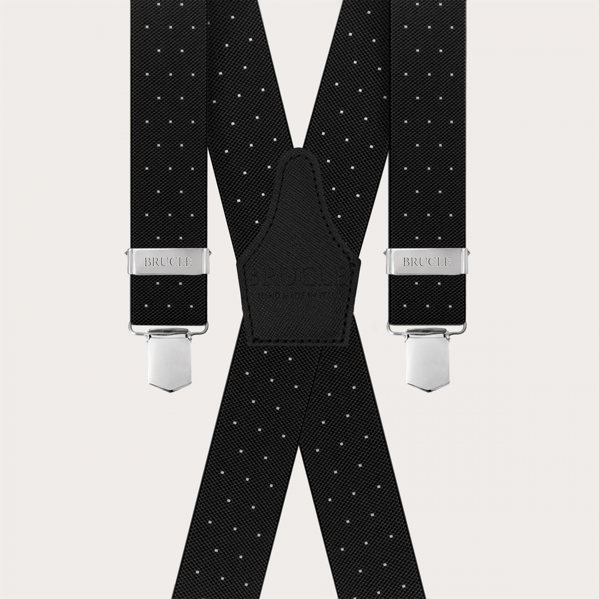 Schwarze X-förmige Hosenträger mit Punkten, unisex, elastisch, mit Clips