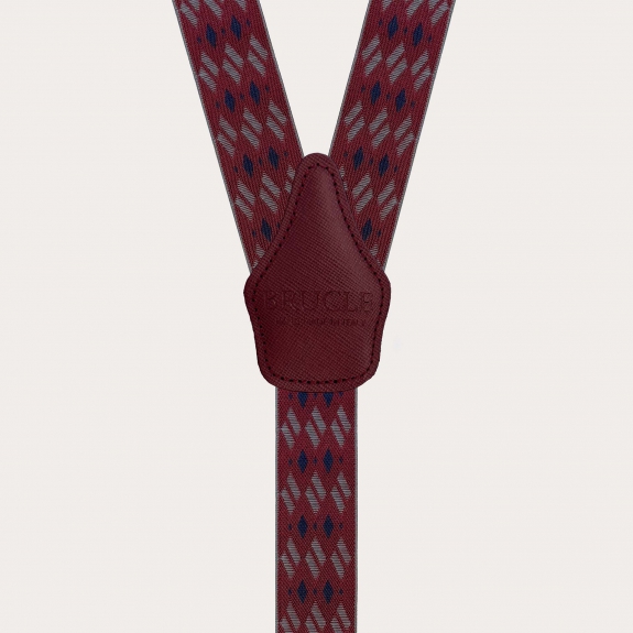 Men's Dual-Use Suspenders with Burgundy Diamond Pattern