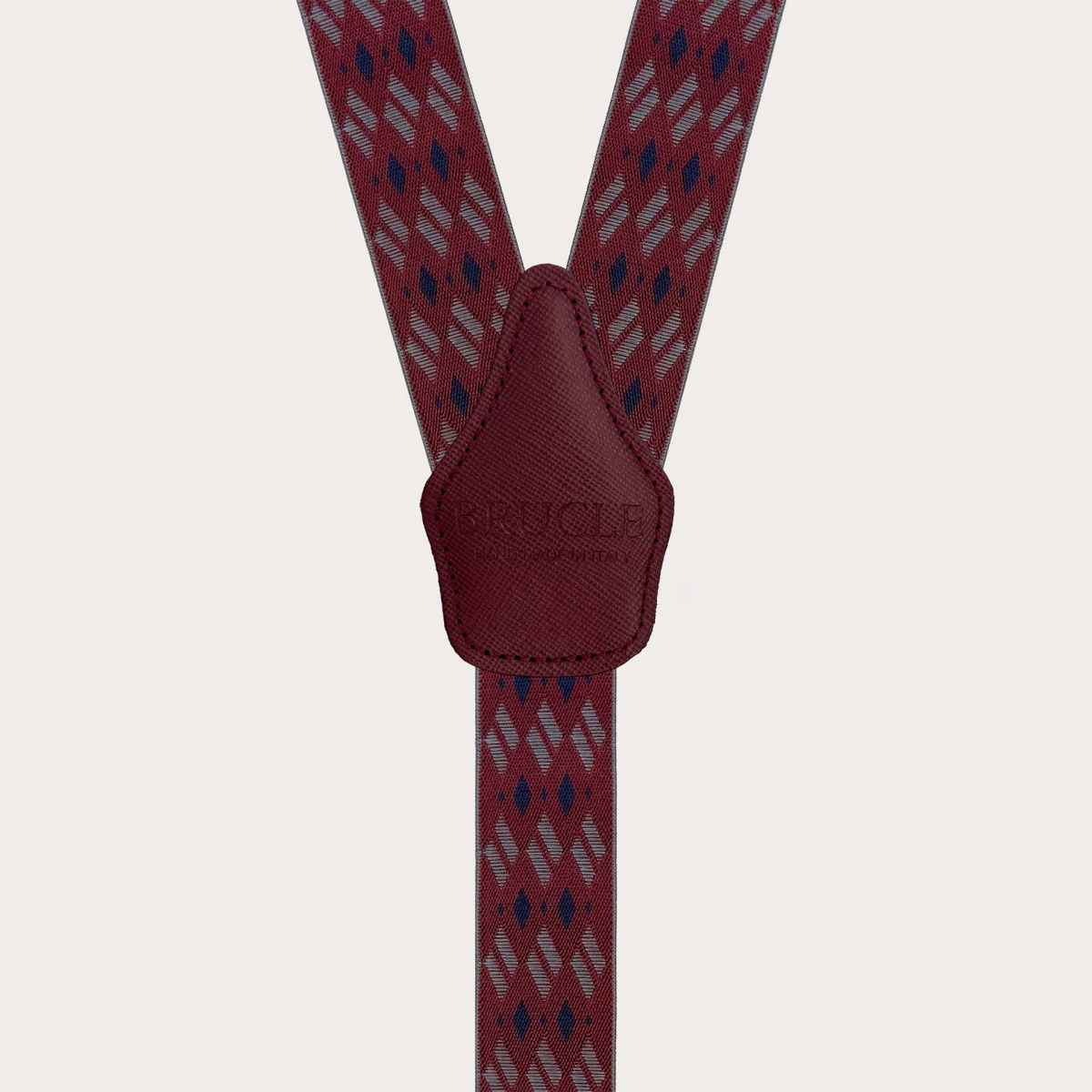 Men's Dual-Use Suspenders with Burgundy Diamond Pattern