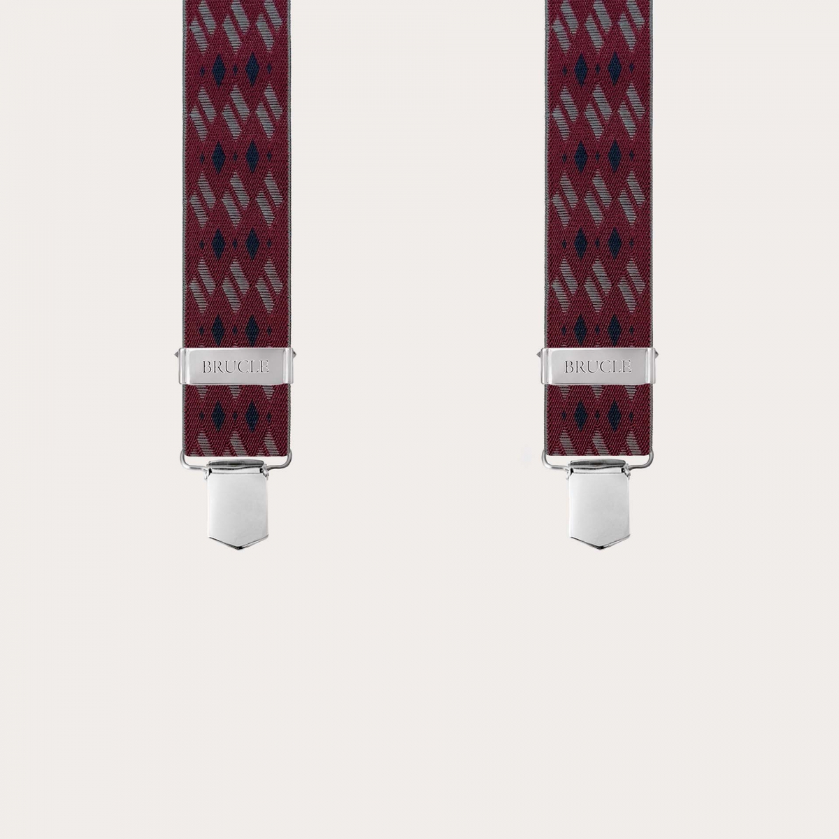 Bordeaux elastic suspenders with diamond pattern and clips
