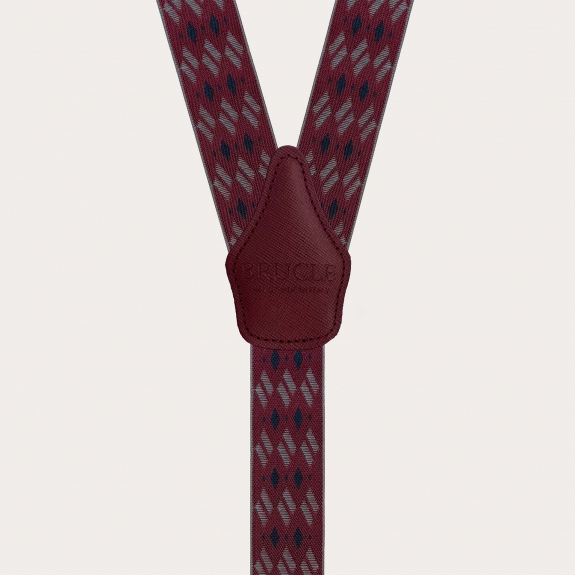 Bordeaux elastic suspenders with diamond pattern and clips