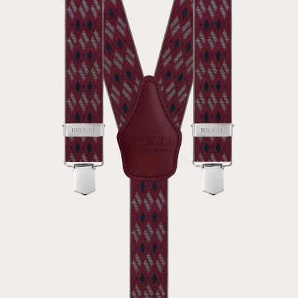 Bordeaux elastic suspenders with diamond pattern and clips