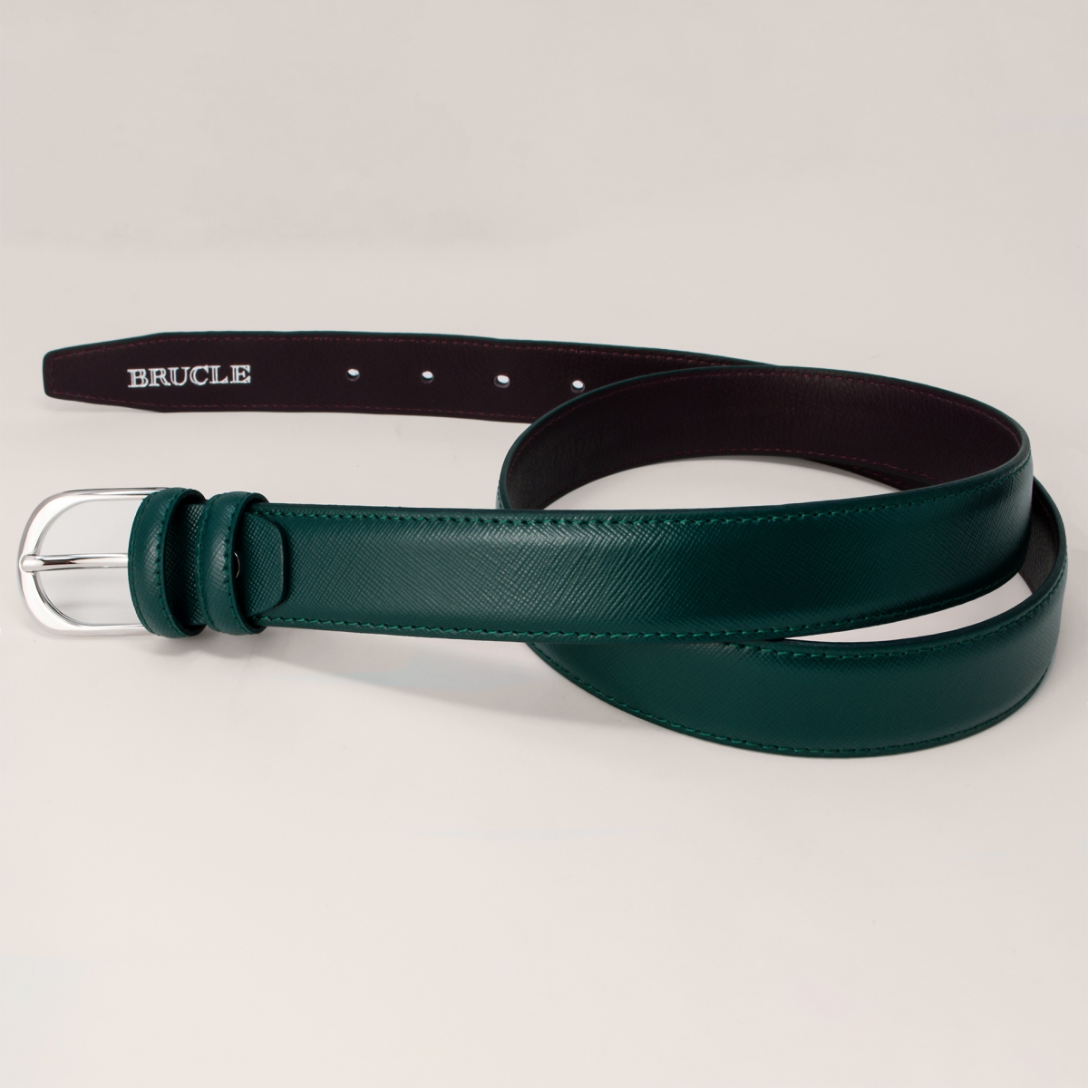 Ceinture en cuir saffiano vert forêt