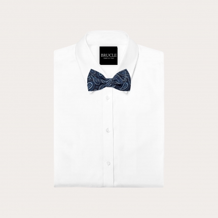 Blue paisley silk bow tie