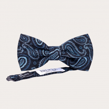 Blue paisley silk bow tie