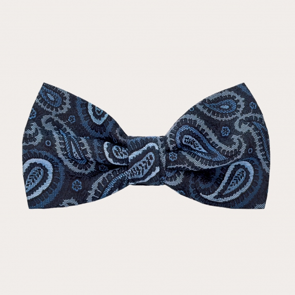 Nœud papillon en soie bleu à motif paisley
