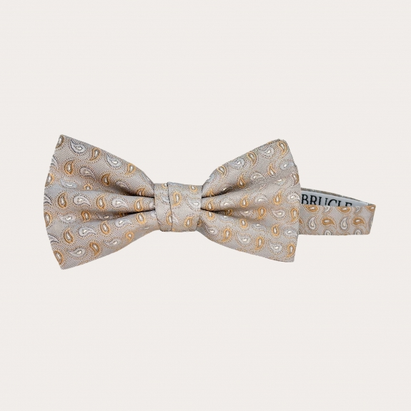 Gold paisley patterned silk bow tie