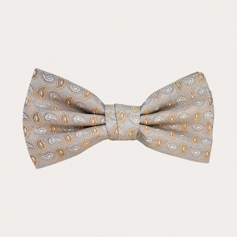 Gold paisley patterned silk bow tie