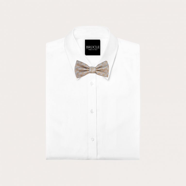 Gold paisley patterned silk bow tie