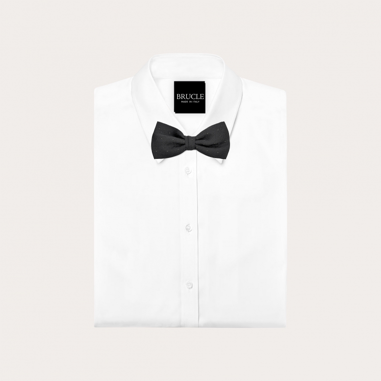 Nœud papillon en soie noire à motif paisley ton sur ton avec épingle dorée