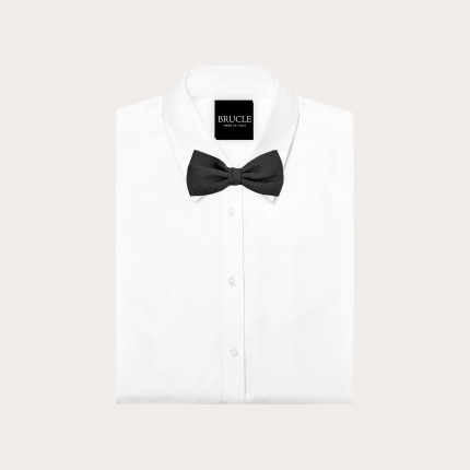 Nœud papillon en soie noire à motif paisley ton sur ton avec épingle dorée