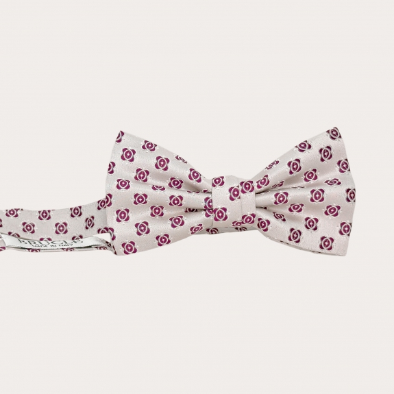 Silver silk bow tie with flowers