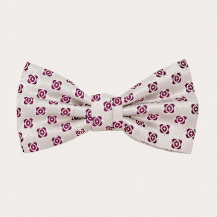 Silver silk bow tie with flowers