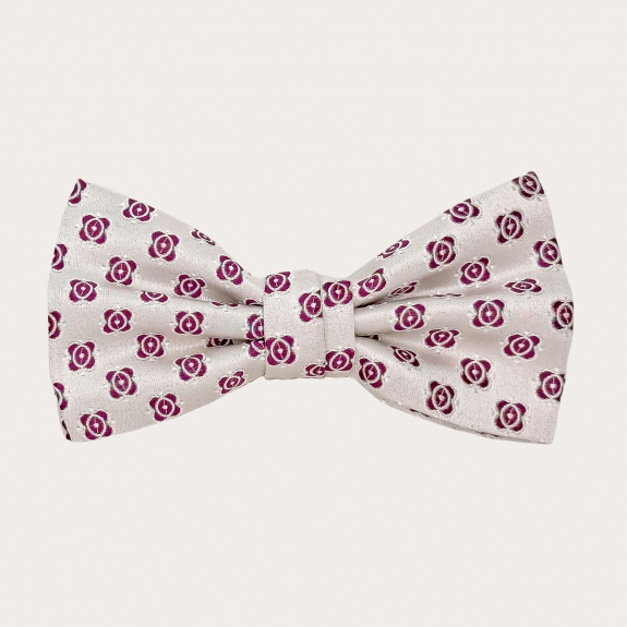 Silver silk bow tie with flowers
