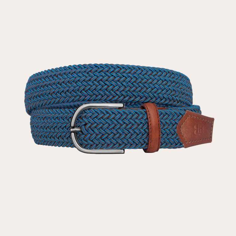 Braided nickel free elastic belt, melange blue and brown
