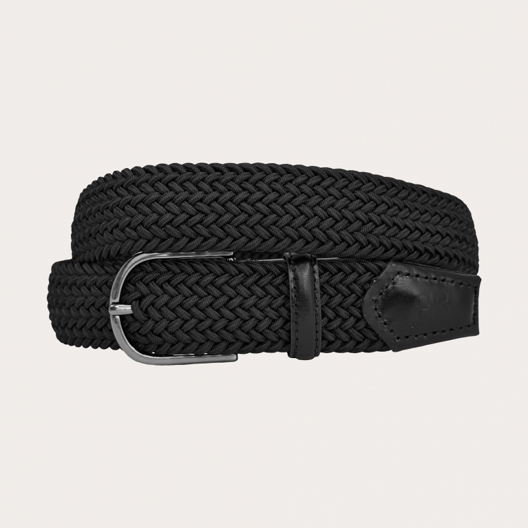 Black braided elastic belt with nickel-free ruthenium buckle