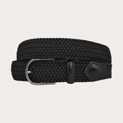 Black braided elastic belt with nickel-free ruthenium buckle