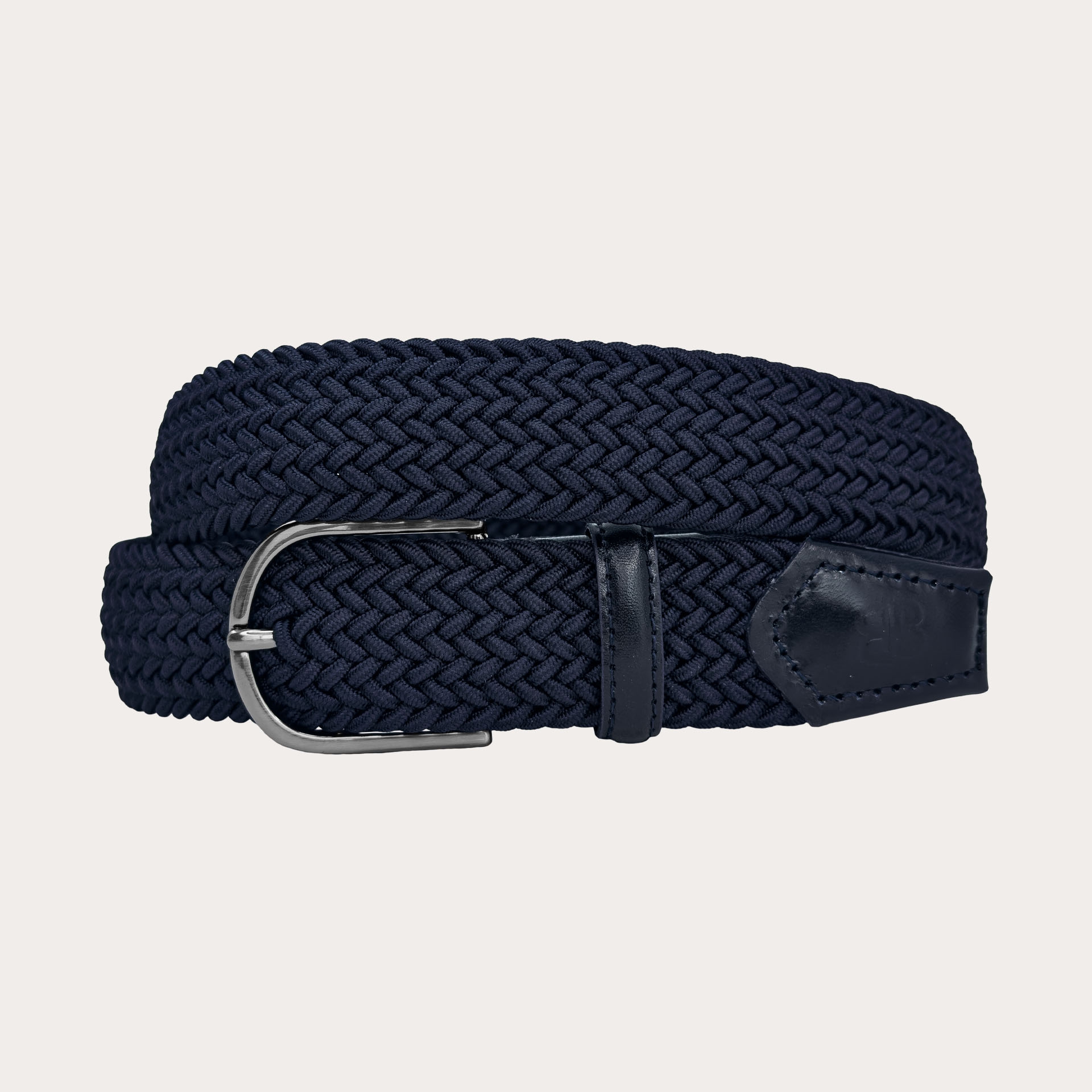 Extra-long braided elastic belt in navy blue