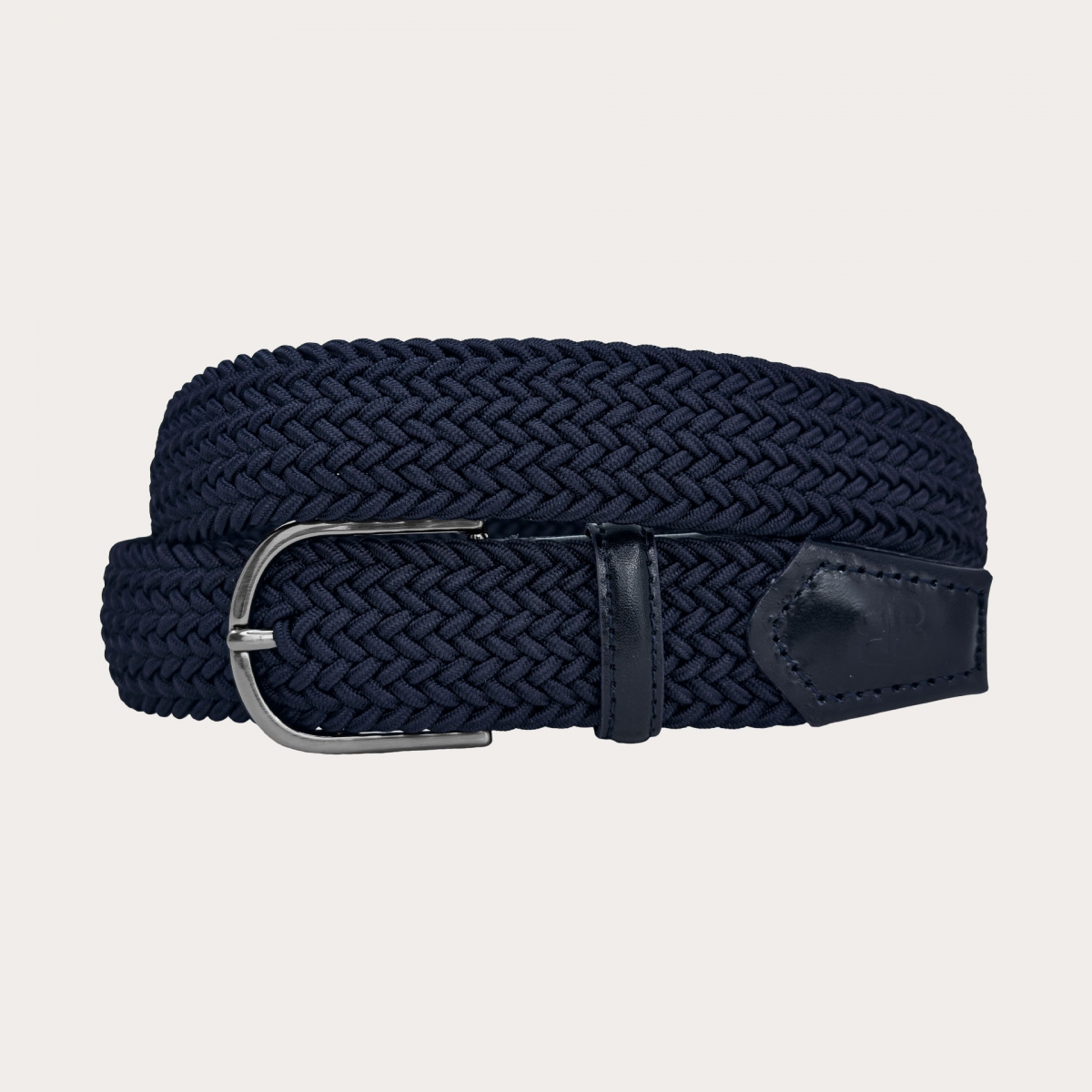 Extra-long braided elastic belt in navy blue