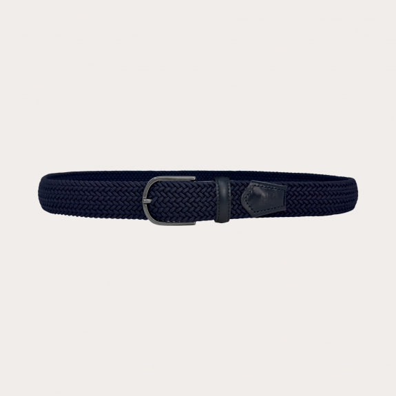 Extra-long braided elastic belt in navy blue