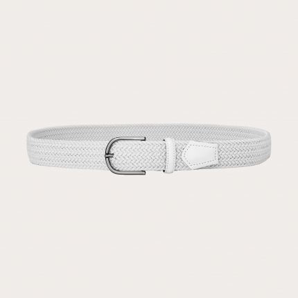 Extra-long braided elastic belt in white