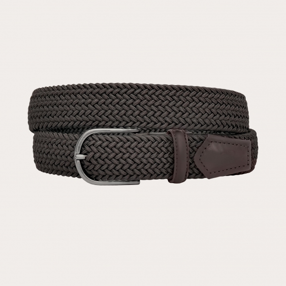 Ceinture élastique tressée marron foncé, sans nickel