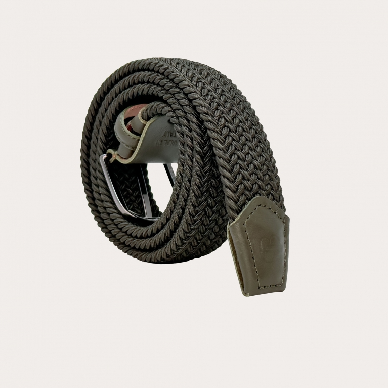 Extra-long braided elastic belt in military green