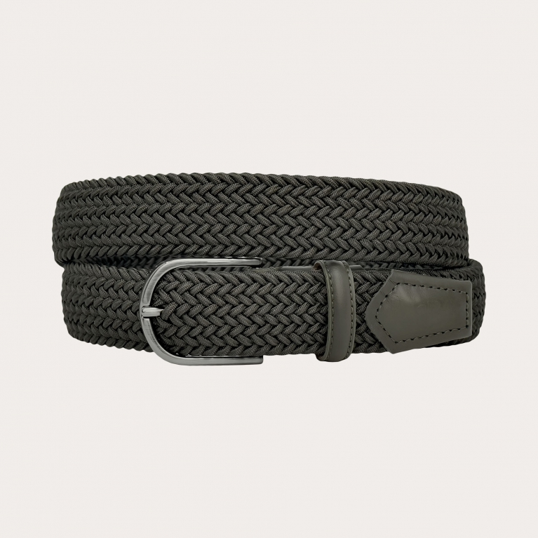 Extra-long braided elastic belt in military green