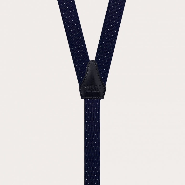 Narrow blue pin-dot suspenders with buttonholes