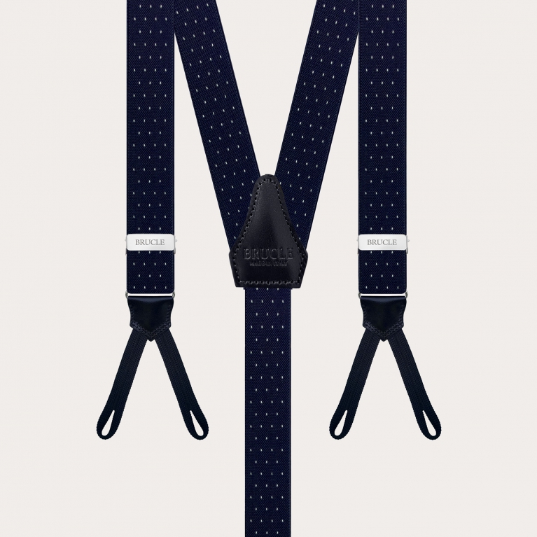 Narrow blue pin-dot suspenders with buttonholes