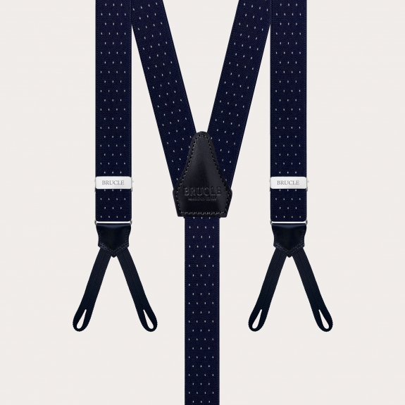 Narrow blue pin-dot suspenders with buttonholes