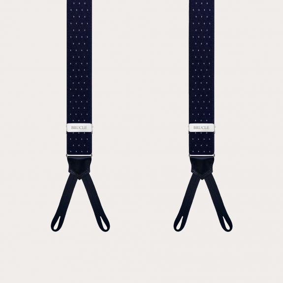 Narrow blue pin-dot suspenders with buttonholes