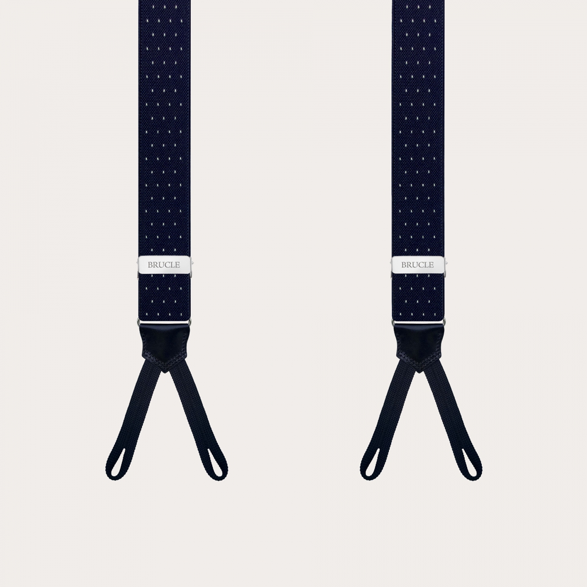 Narrow blue pin-dot suspenders with buttonholes