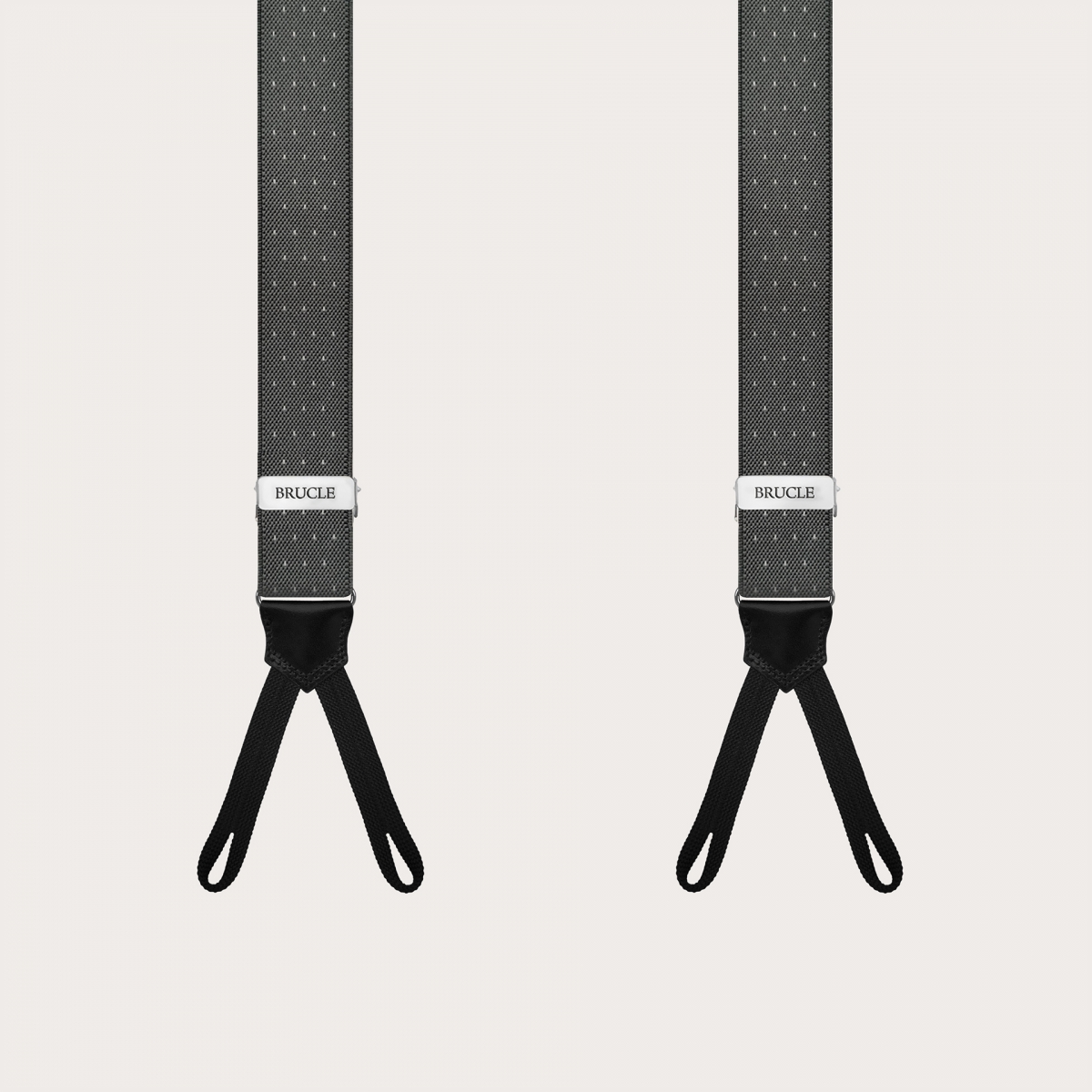 Narrow grey pin-dot suspenders with buttonholes