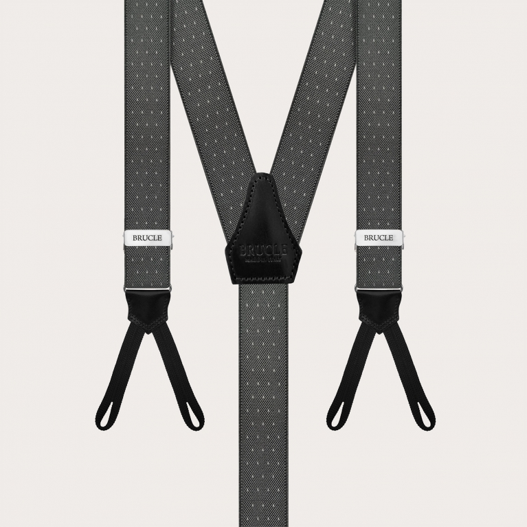 Narrow grey pin-dot suspenders with buttonholes