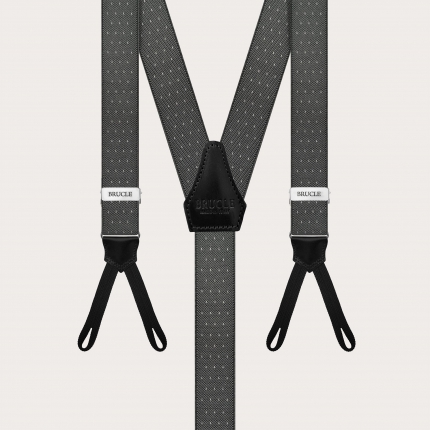 Narrow grey pin-dot suspenders with buttonholes